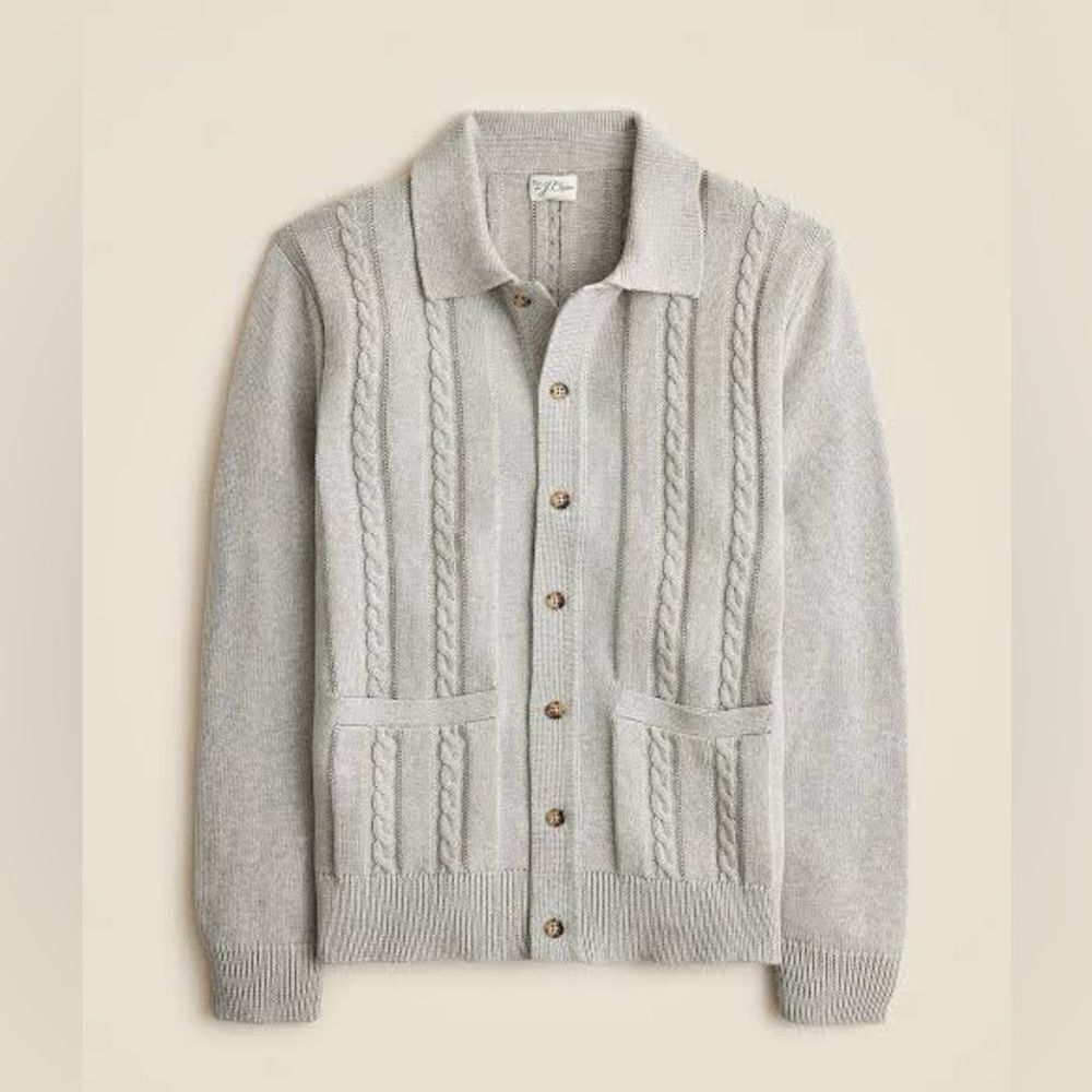NWT J CREW Heritage cotton cable-knit cardigan sweater-polo in Heather Grey - Picture 5 of 7